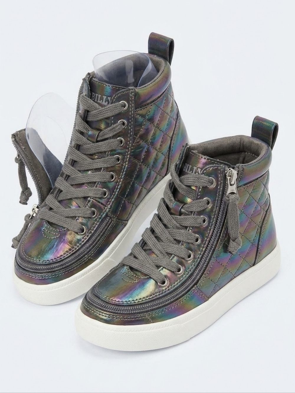 NWOT BILLY Footwear High Top Sneakers Iridescent Quilted Rainbow Adaptive Zip 7
